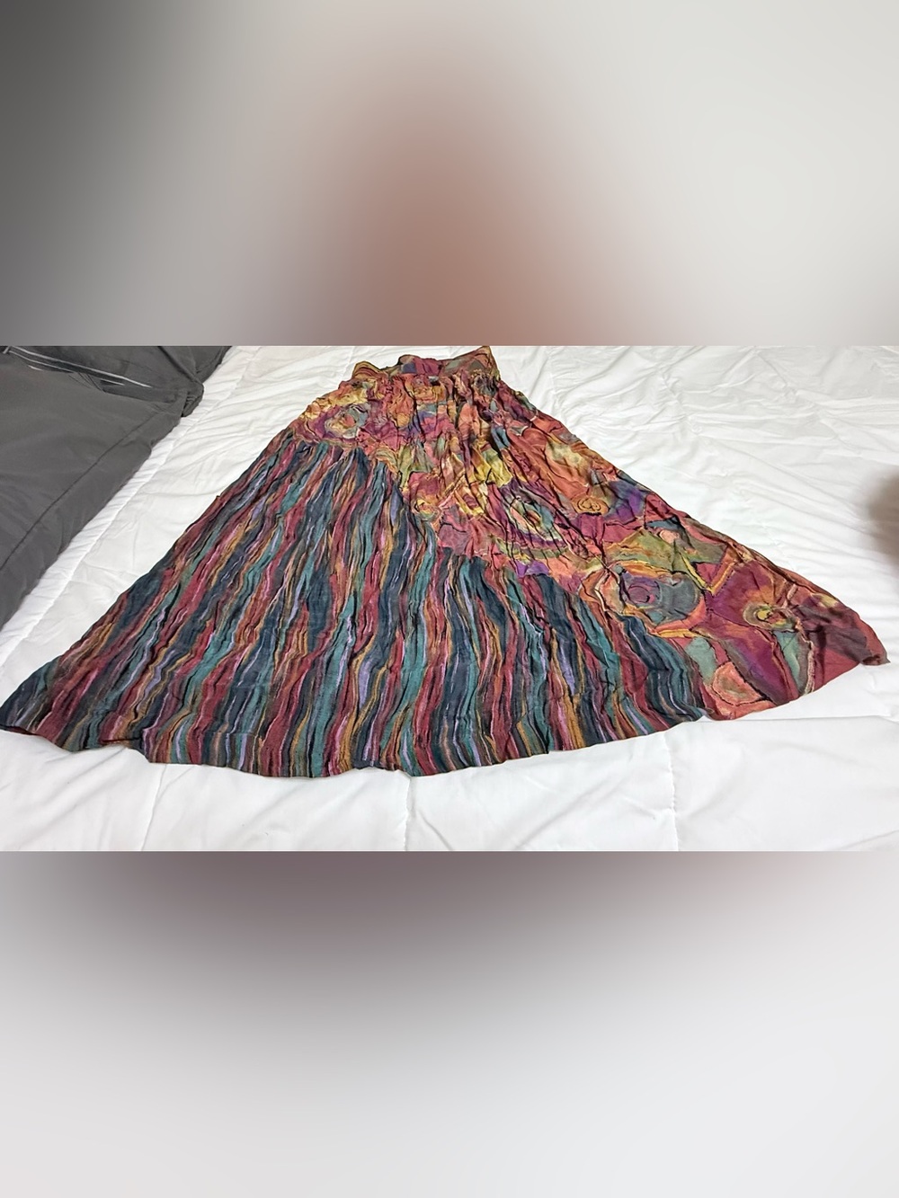 Bohemian Multicolor Pleated Maxi Skirt - Flowing Summer Style